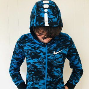 Nike Kids Basketball Hoodie Blue Camo Full Zip SzL